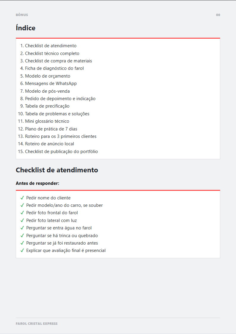 Página interna do bônus com modelos e checklists